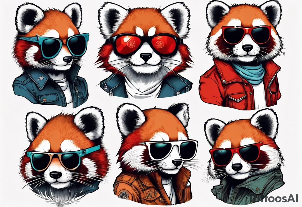 Rebel red pandas wearing aviator sunglasses tattoo idea