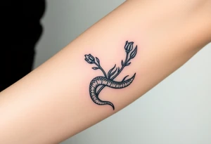 powerful majestic snake wrapped around rose stem tattoo idea
