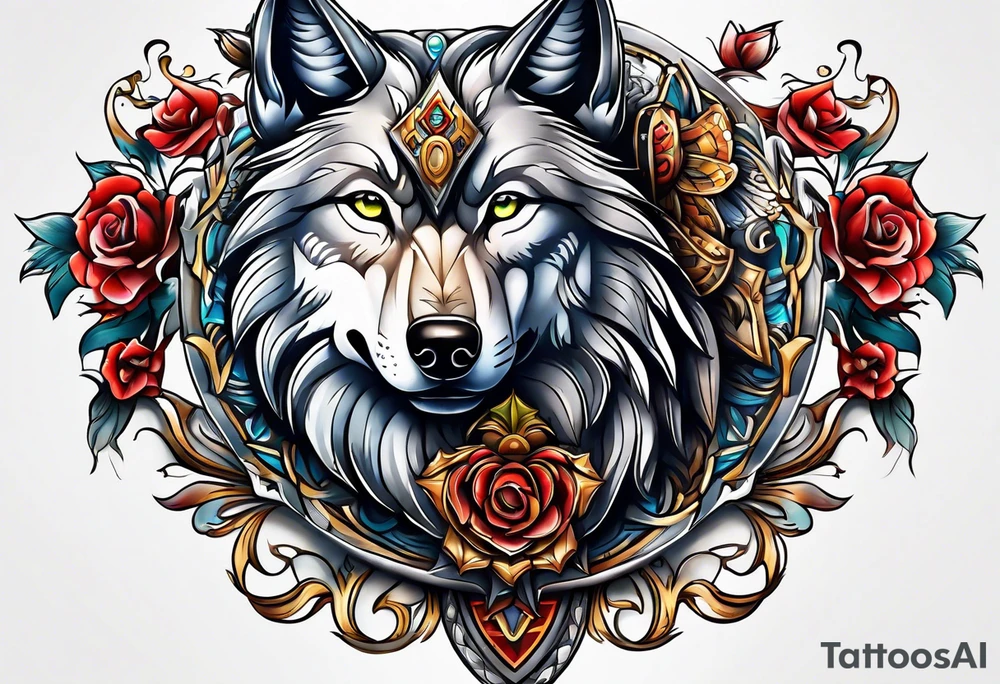 Wolf family protector king tattoo idea