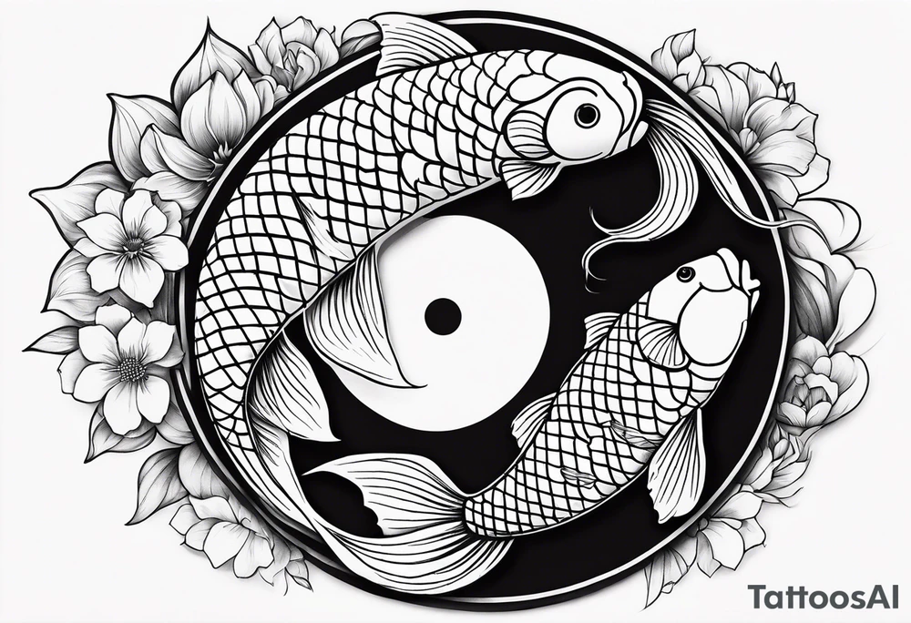 Koi fish with yin yang flower tattoo idea