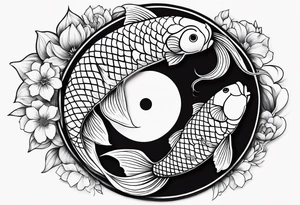 Koi fish with yin yang flower tattoo idea