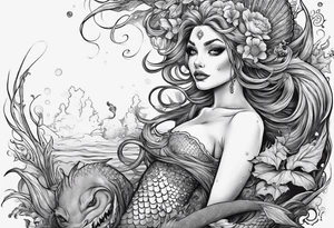 Swamp mermaid, ugly, creepy, undead hairless tattoo idea