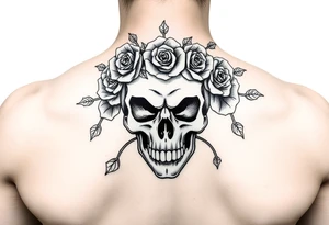 ornate skull adorned with crown of wild roses and thorns tattoo idea