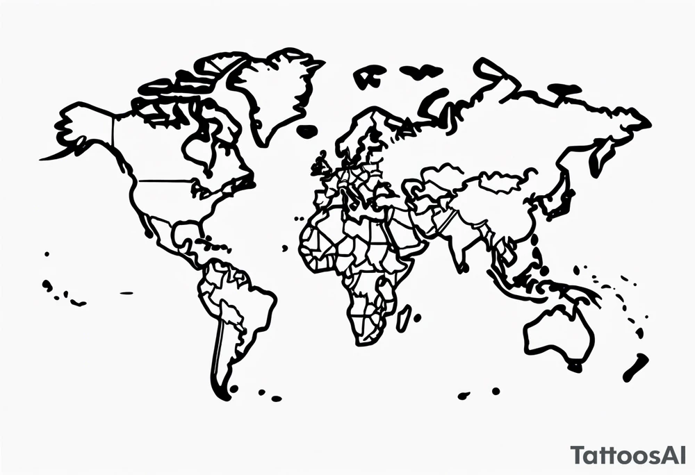globe map single thin pen line blowing up tattoo idea