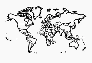 globe map single thin pen line blowing up tattoo idea