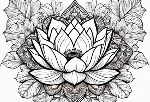 , earthy, lotus flower, palms, children’s names tattoo idea