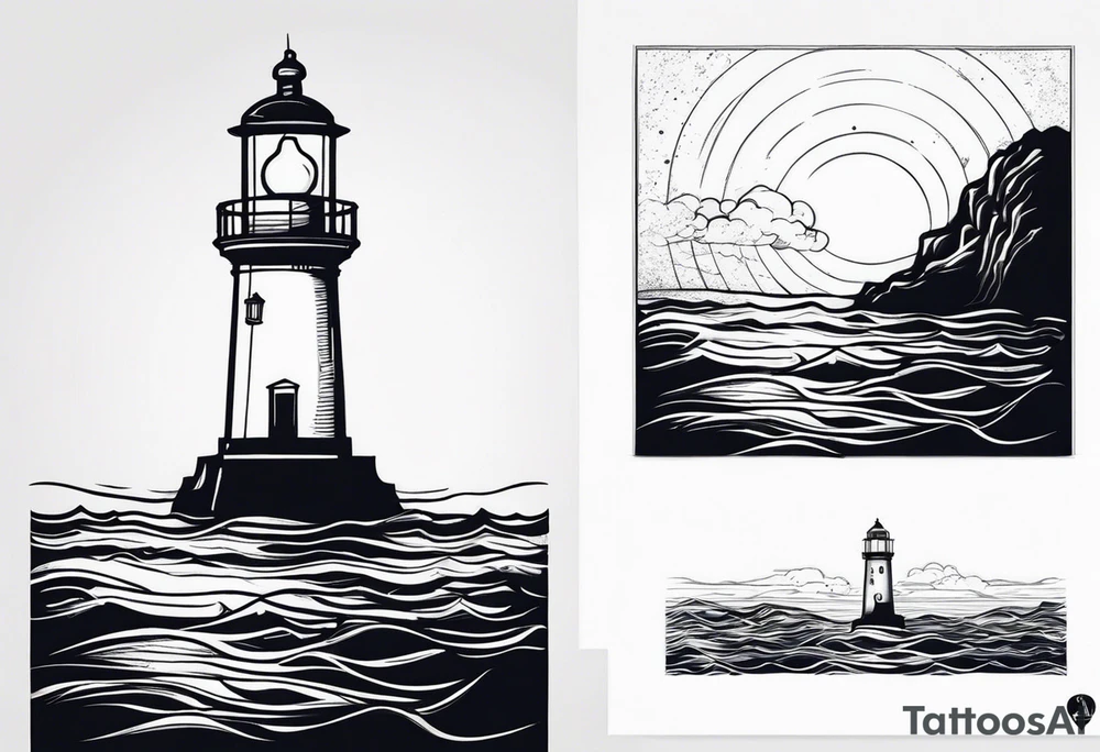 farol no oceano em mar agitado tattoo idea