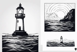 farol no oceano em mar agitado tattoo idea