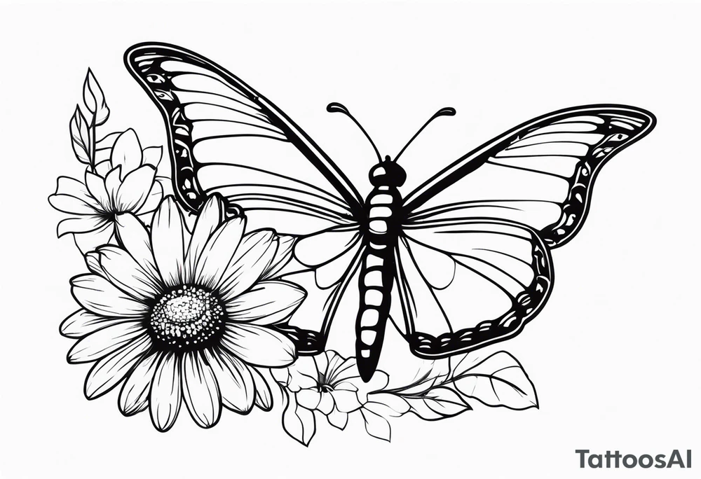 Daisy flower  and butterfly with dragon fly tattoo idea