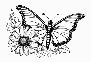 Daisy flower  and butterfly with dragon fly tattoo idea