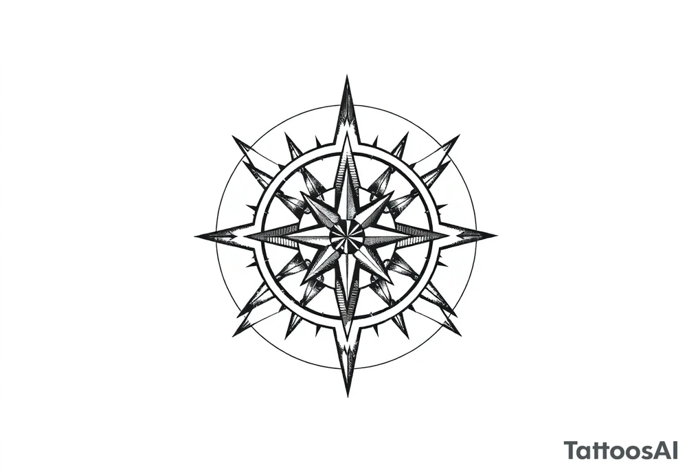 Simple Double layered compass rose tattoo idea