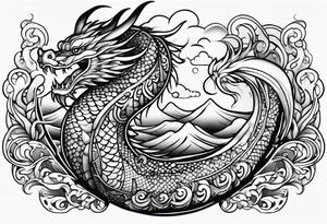Māori dragon, koi, water, black tattoo idea