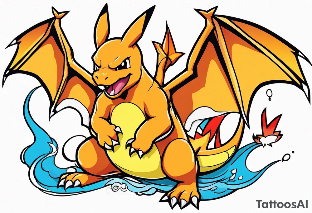 Dad and daughter Charizard and pikachu tattoo idea