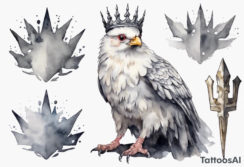 a solitary white roc wearing a grey crown tattoo idea