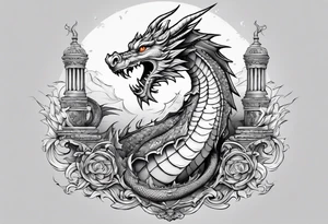 Cute Dragon broken roman columns tattoo idea