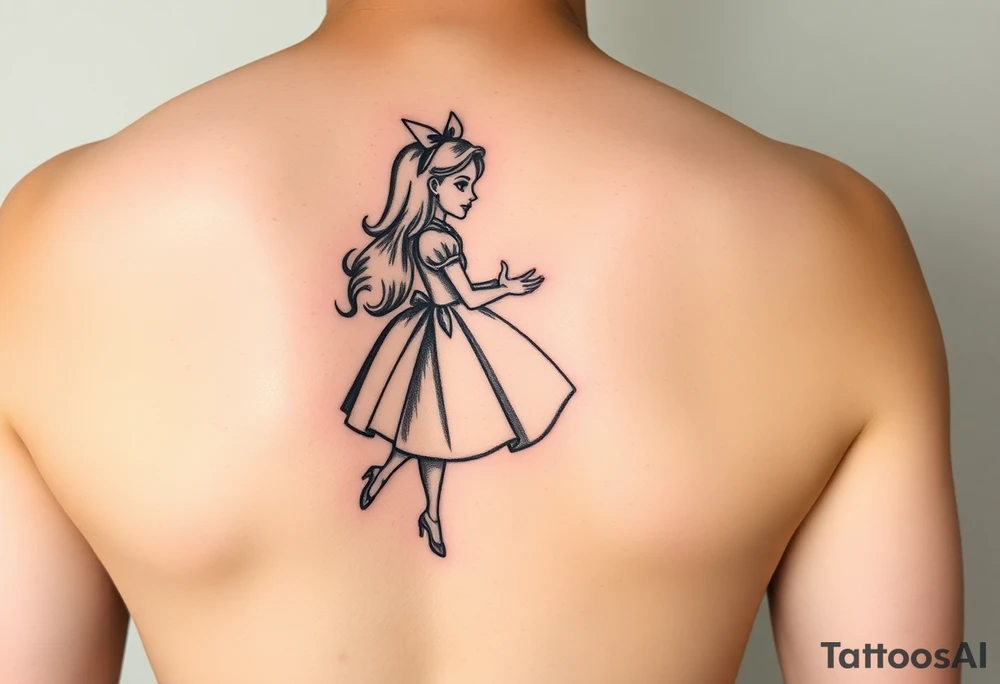 alice in wonderland not super detailed on leg tattoo idea
