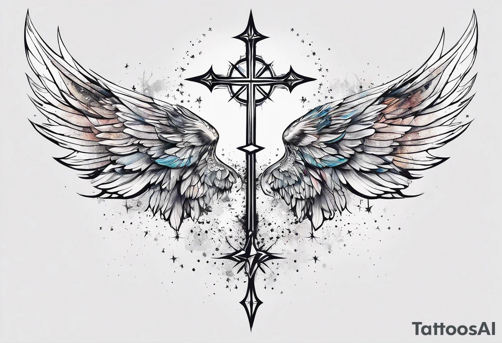 Constellation, wing , snow , cross tattoo idea