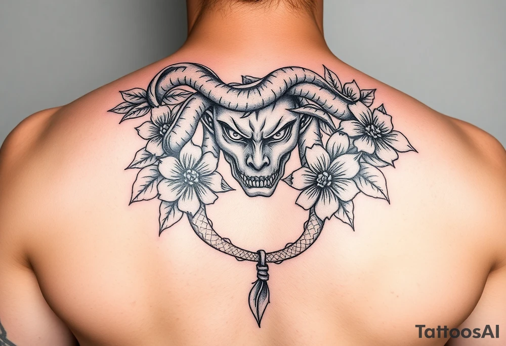 Medusa with  flowers tattoo idea