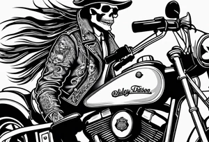 Old school skeleton with a shotgun riding a harley davidson tattoo idea