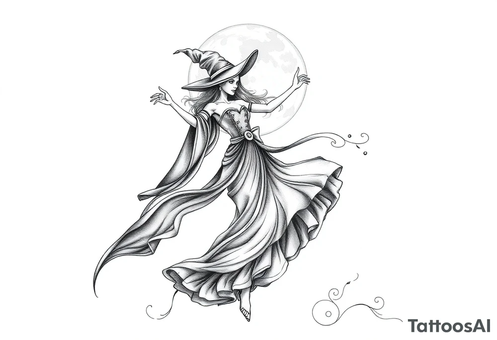 Witch dancing under moonlight tattoo idea