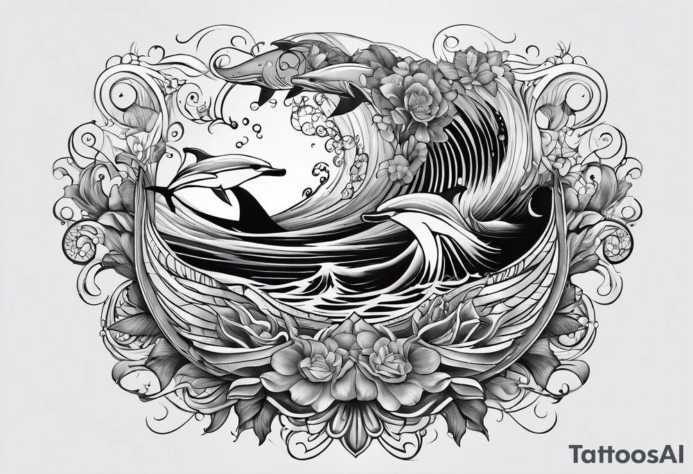 delfin emanando de una ola del mar tattoo idea