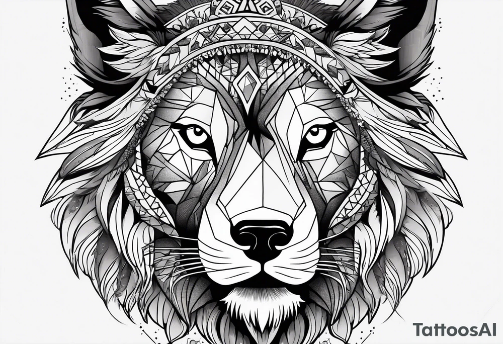 Leão poderoso e majestoso com águia poderosa e observadora juntamente com lobo solitário no braço todo tattoo idea