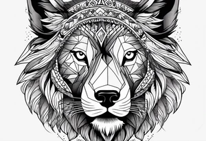 Leão poderoso e majestoso com águia poderosa e observadora juntamente com lobo solitário no braço todo tattoo idea