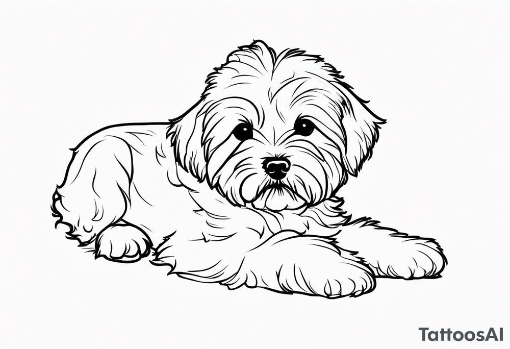 One line drawing of maltipoo laying down in a circle tattoo idea