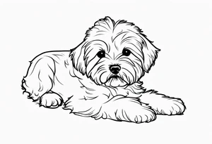 One line drawing of maltipoo laying down in a circle tattoo idea