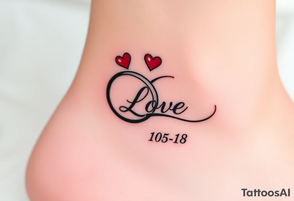 wedding rings tattoo with love and wedding date tattoo idea