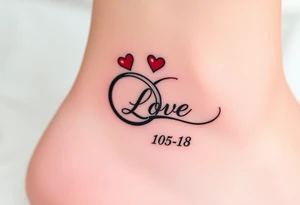 wedding rings tattoo with love and wedding date tattoo idea