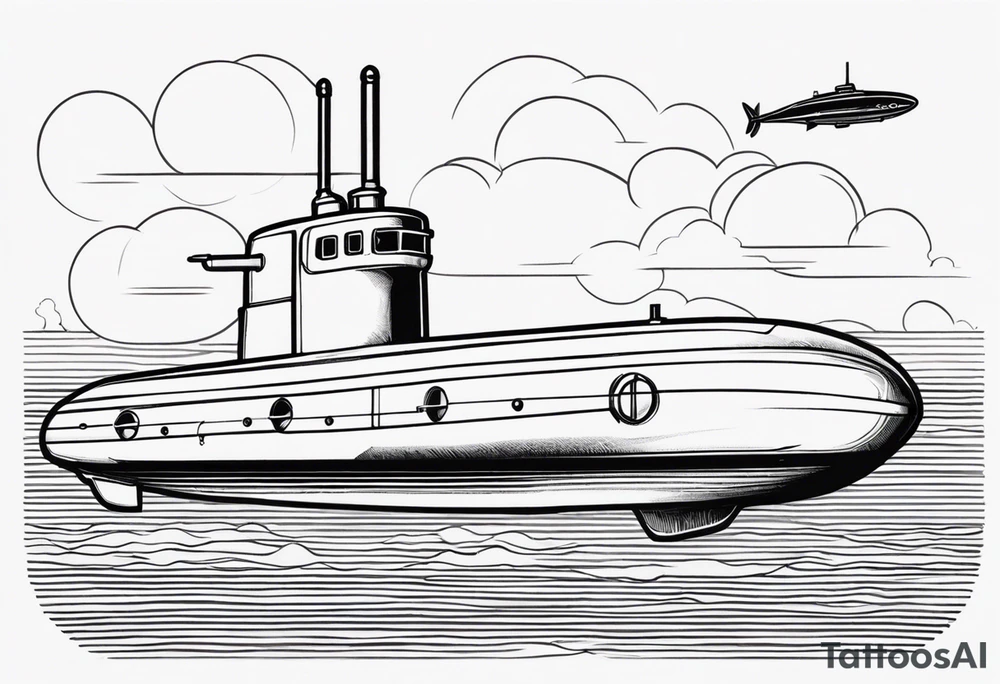 modern submarine surfacing tattoo idea