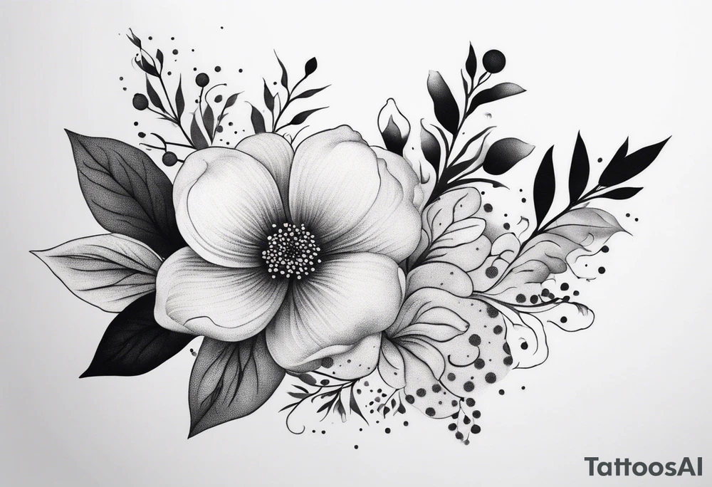 Design a minimalist tattoo featuring a combination of small flowers and leaves, arranged in a graceful, flowing pattern tattoo idea