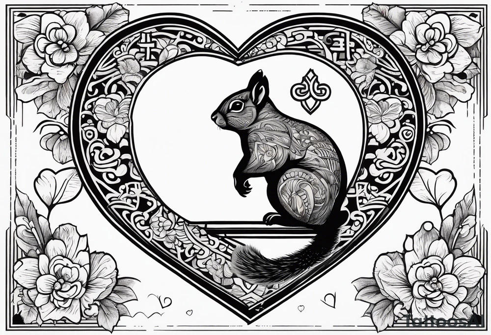 Heart with letters p, s, and o with a squirrel tattoo idea
