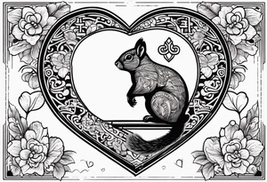 Heart with letters p, s, and o with a squirrel tattoo idea