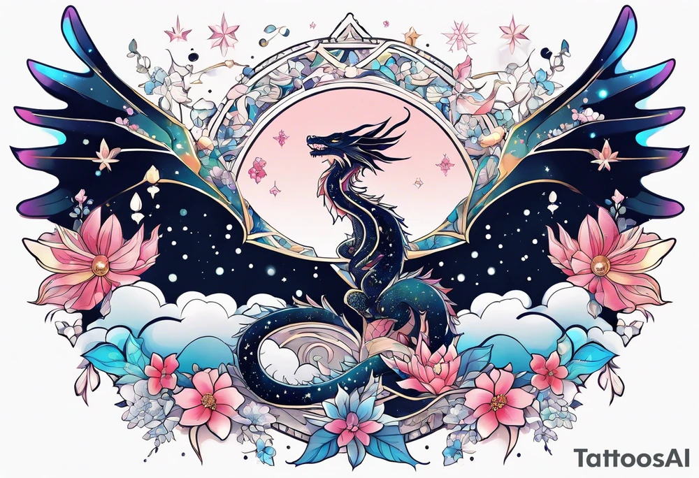 Constellation, wing , snow , cross , dragon female japan kawaii , flower tattoo idea