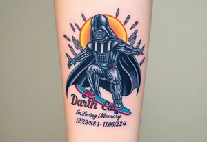 Darth Vader skateboarding > bullets > in loving memory
colorful
skateboard words "Darth Carter"
add date 12/29/88-01/06/24 tattoo idea