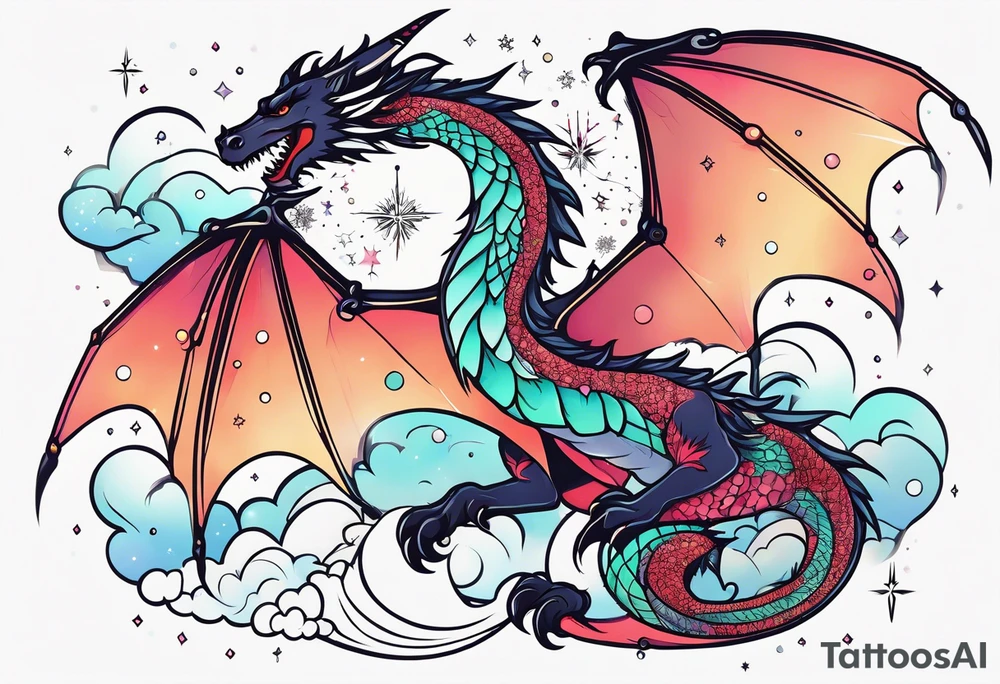 Constellation, wing , snow , cross , dragon japan kawaii tattoo idea