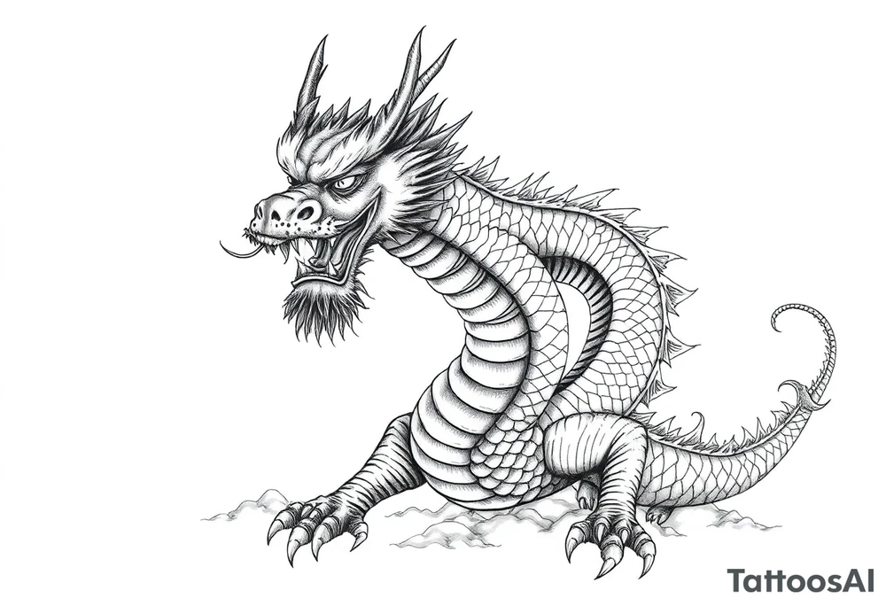 chinese dragon from the front,landscape. tattoo idea