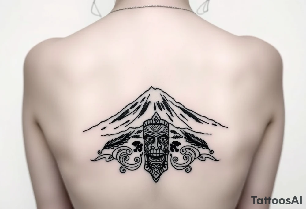 Traditional Māori Mt Taranaki with a tiki chest tattoo tattoo idea