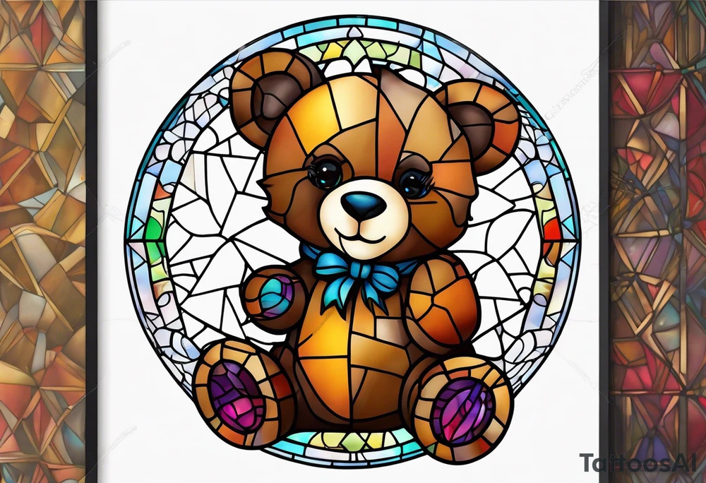 Teddy bear stained glass tattoo idea