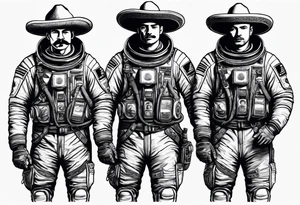 three astronauts standing together and each one is wearing a sombrero tattoo idea