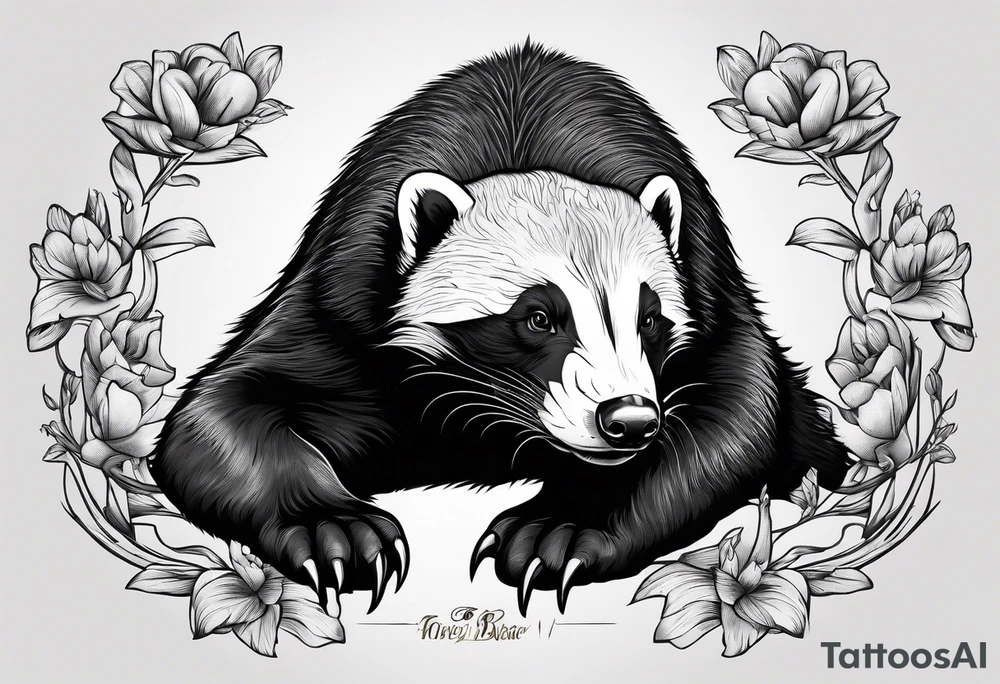 honey badger hanging from front paws tattoo idea