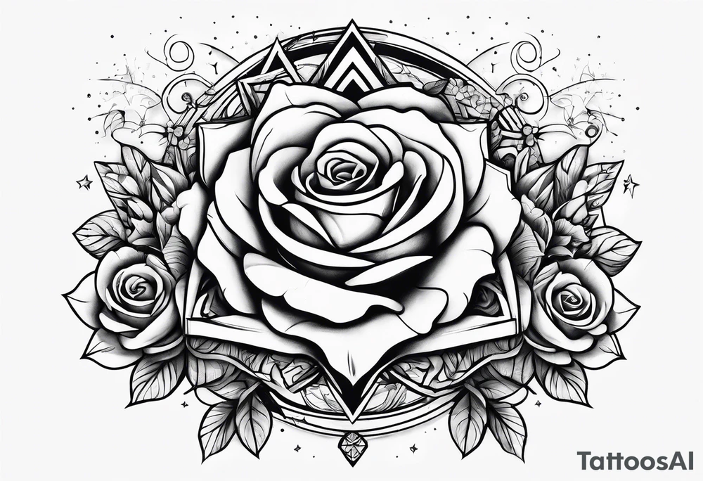 Tesseract with roses and stars around it tattoo idea