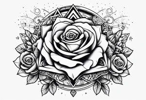 Tesseract with roses and stars around it tattoo idea