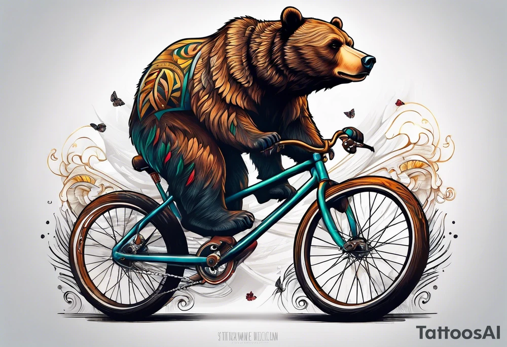 bear riding a bicycle tattoo idea