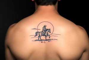 Cowboy riding a house against a sunset tattoo idea
