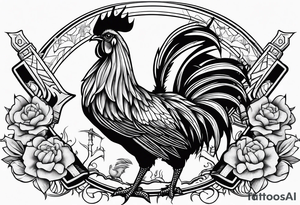 Buff rooster holding an axe chopping crabs tattoo idea