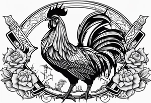 Buff rooster holding an axe chopping crabs tattoo idea