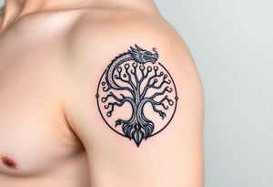a dragon encircling the tree of life tattoo idea